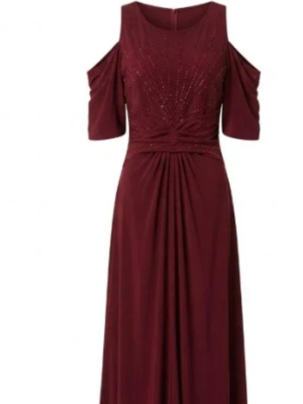 Burgundy Cold Shoulder Embellished Maxi Dress